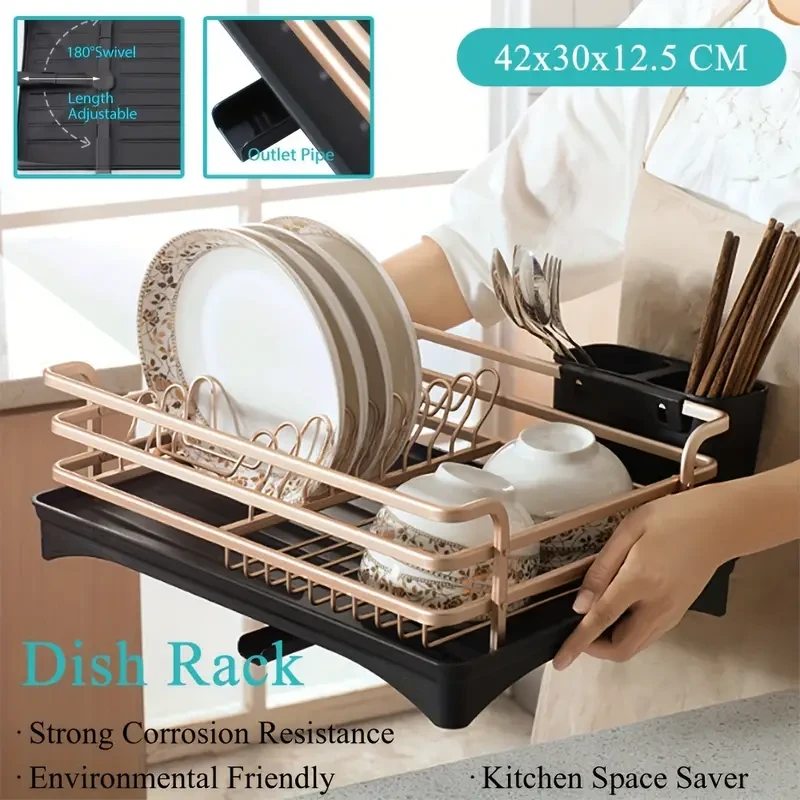 Kitchen Counter Storage Dish Drying Drainer Rack Organizer Dishrack Holder Shelf Basket Golden Black