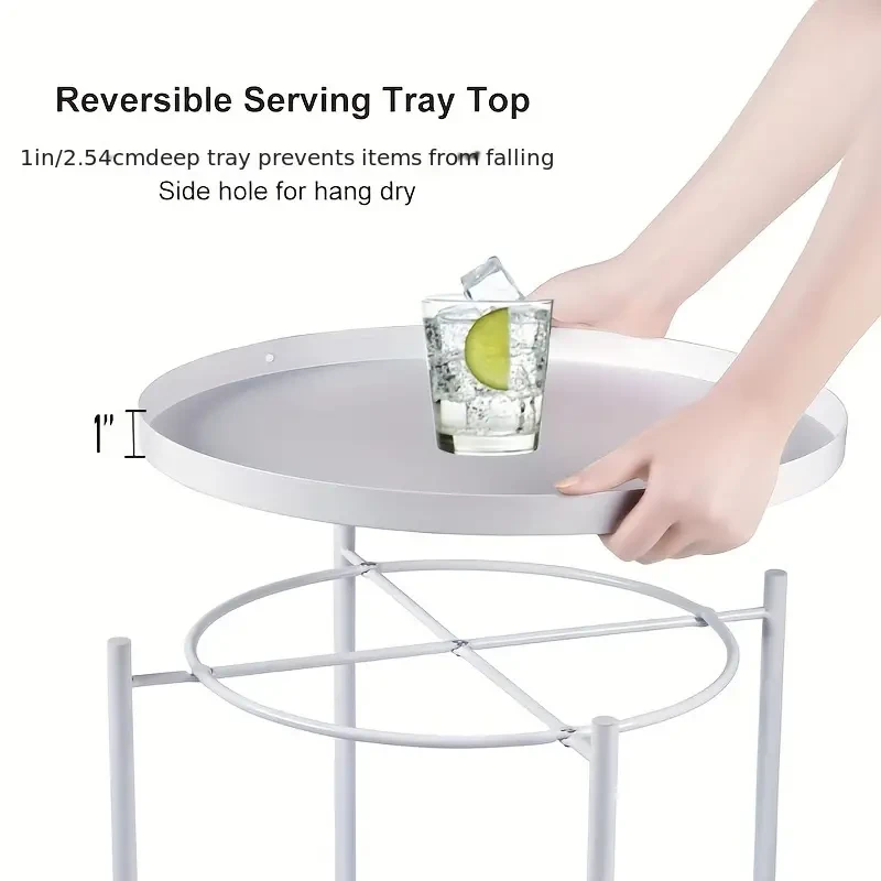 Minimalist Metal Round Tray Side Table, Carbon Steel Frame, Removable Top, Easy To Clean