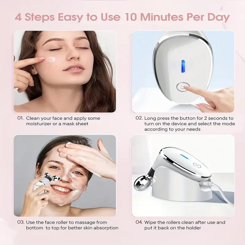 3D Electric Facial Roller Massager, Face Beauty Device, USB Rechargeable Skin Care Tool, Gifts For Women