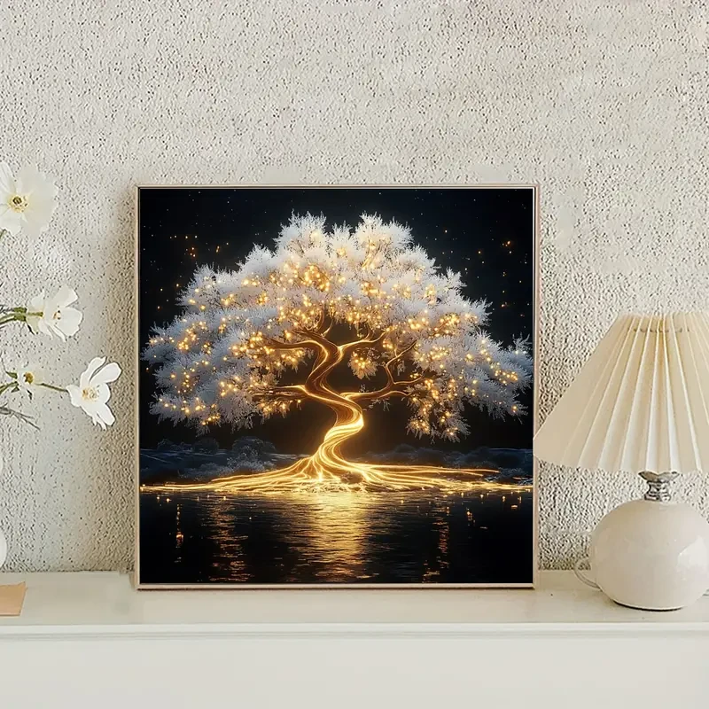 Illuminated Tree of Life, Round Rhinestone Mosaic Art
