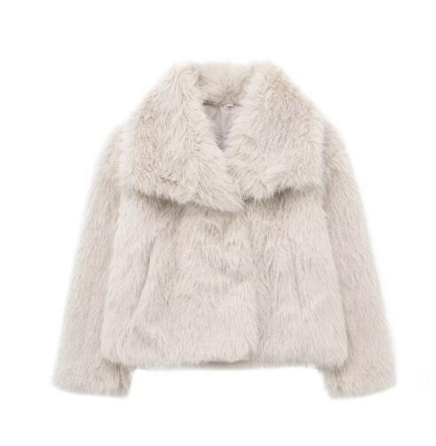Winter Plush Thicken Lapel Coat - Womens Casual Long Sleeve Outerwear