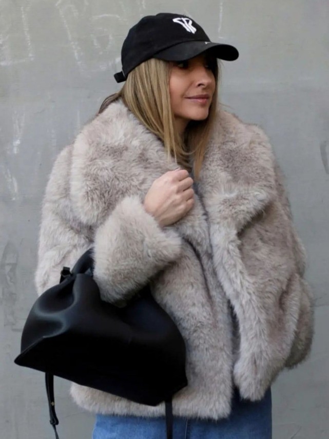 Winter Plush Thicken Lapel Coat - Womens Casual Long Sleeve Outerwear