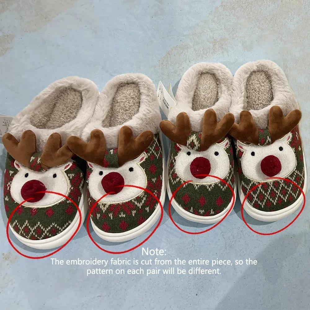 Cute Christmas Elk Plush Slippers Cozy Non-slip Fuzzy House Shoes for Women