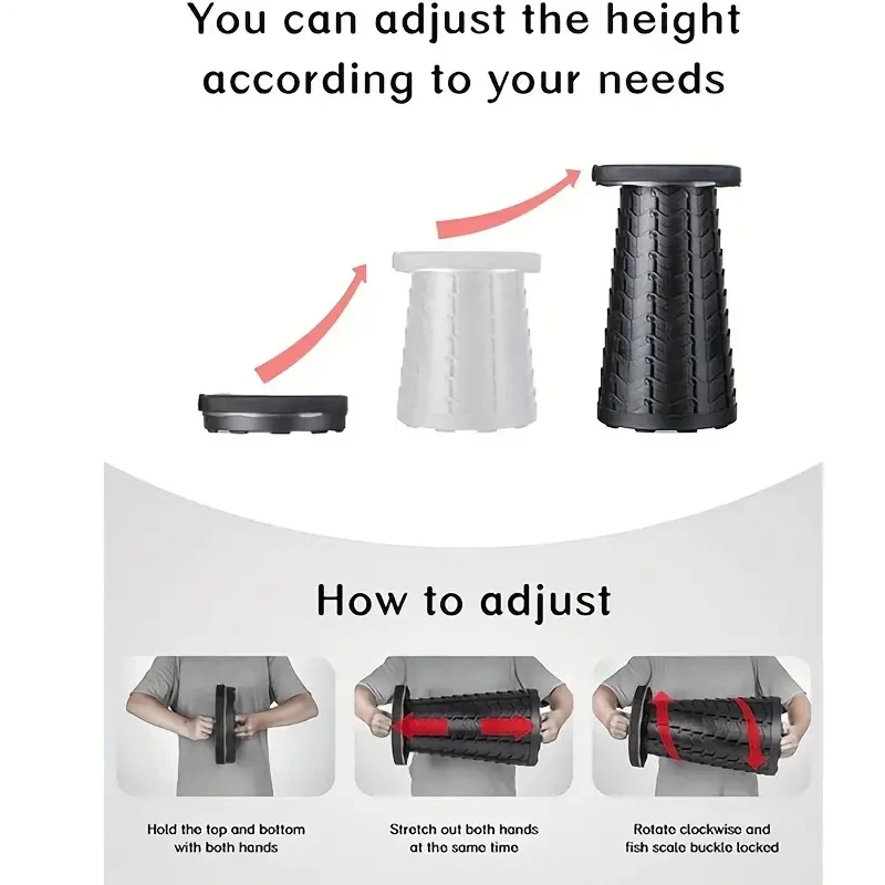 Folding Stool, Portable Telescopic Tool Adjustable Retractable Folding Stool Chair For Indoor Outdoor