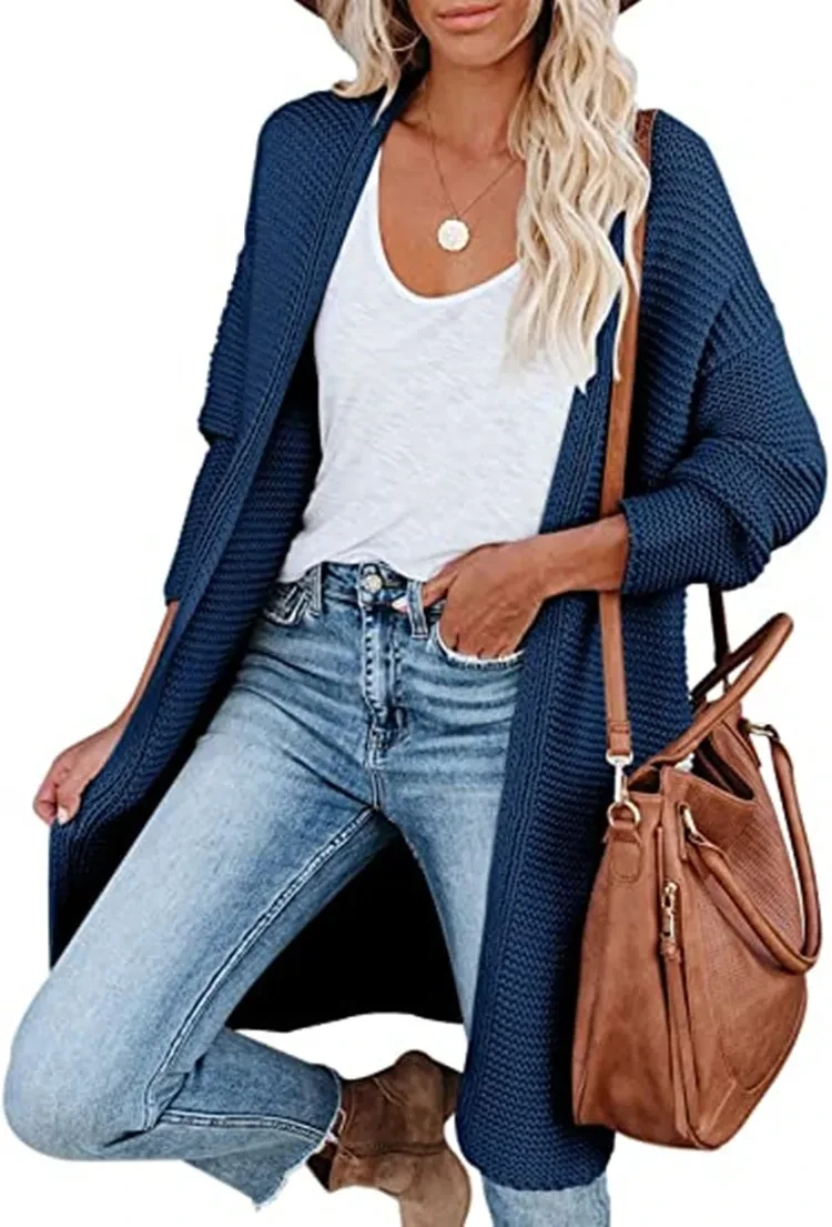 New Medium Long Knitting Cardigan Sweater Is Casual And Loose