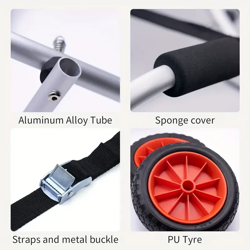 Universal Kayak & Canoe Cart - 68.04 KG Capacity Aluminum Alloy Hand Trailer with Puncture-Proof PU Tires