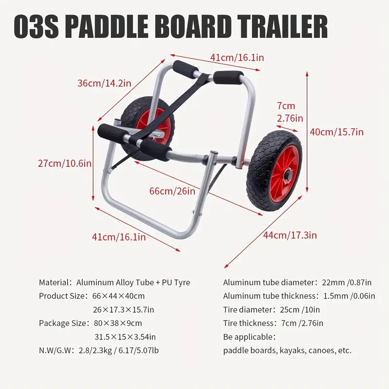 Universal Kayak & Canoe Cart - 68.04 KG Capacity Aluminum Alloy Hand Trailer with Puncture-Proof PU Tires