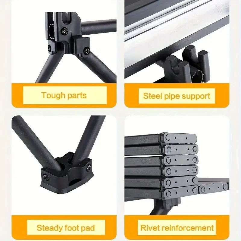Stainless Steel Casual Style Portable Table - Foldable with Leg Base, Tough Parts, Steel Pipe Support, Steady Foot Pad, Rivet Reinforcement
