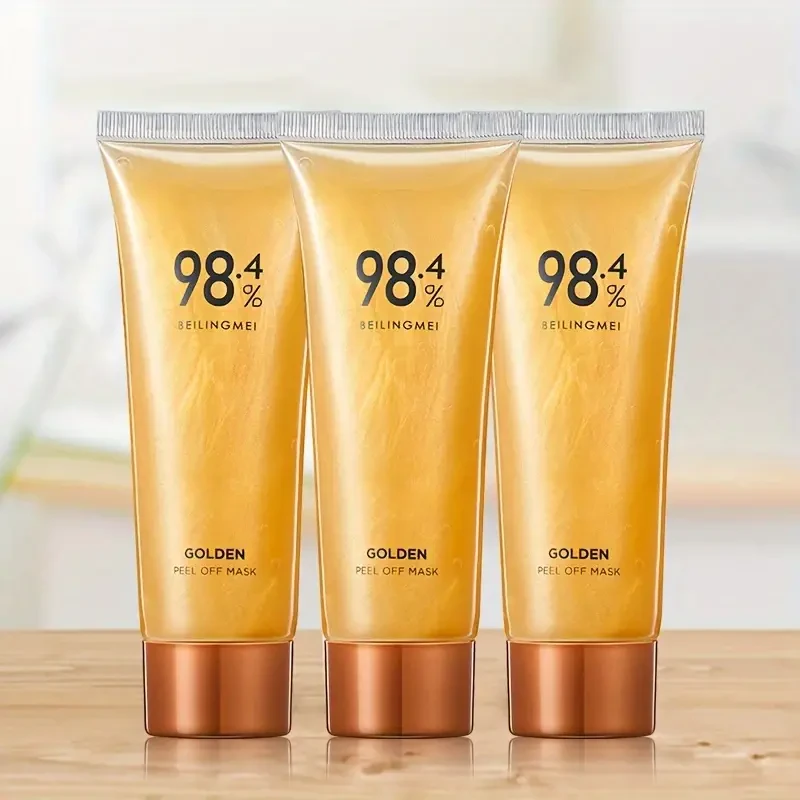 3pcs Golden Deep Cleansing Peel Off Mask, 80g Each, Oil-Control, Pore Refining & Brightening Facial Care For Women