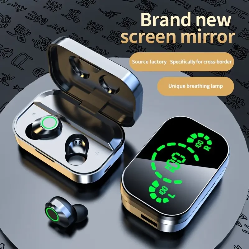 2024 New Wireless Earbuds Mini Earphone Digital Display TWS Earbuds Wireless chip5.3 Type-C (Black)