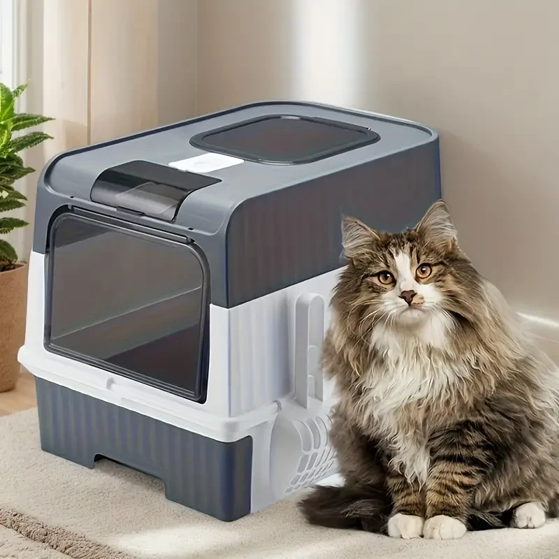 Odor-Control Cat Litter Box with Lid - Easy Clean, Fully Enclosed, Polypropylene, Rectangle Shape