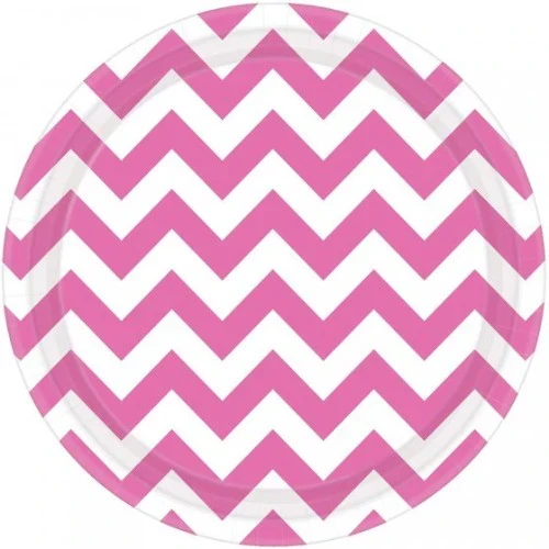 "Chevron 7""/17cm Round Plates New Pink - Pack of 8