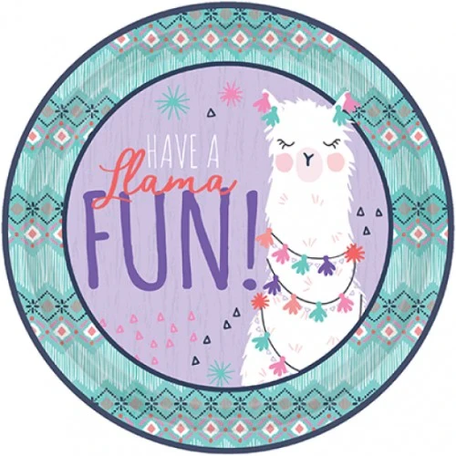 "Llama Fun Round Lunch Plates 9""/23cm - Pack of 8