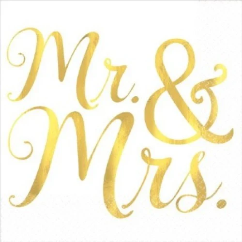 Mr & Mrs Beverage Napkins - Foil Hot-Stamped - Pack of 16