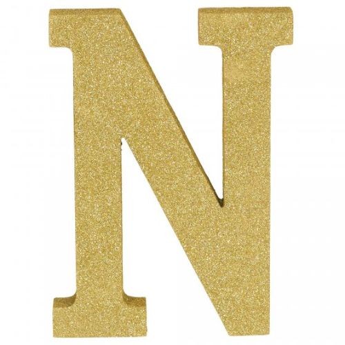 Letter N Gold Glittered Decoration Wooden