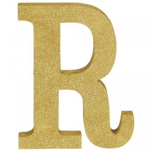 Letter R Gold Glittered Decoration Wooden