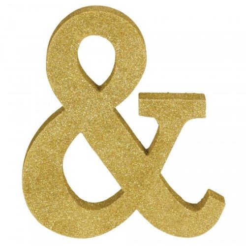 Letter Symbol & Ampersand Gold Glittered Decoration Wooden