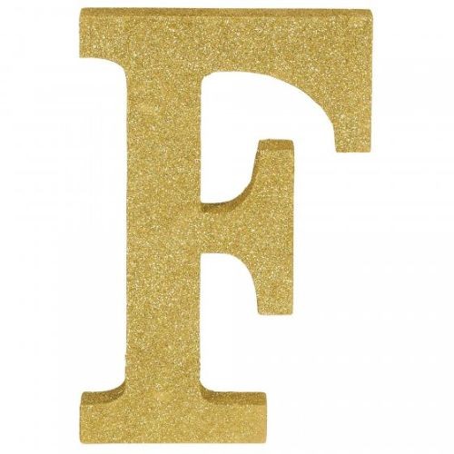 Letter F Gold Glittered Decoration Wooden