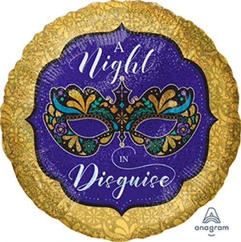45cm Standard Balloon Holographic A Night in Disguise Mardi Gras