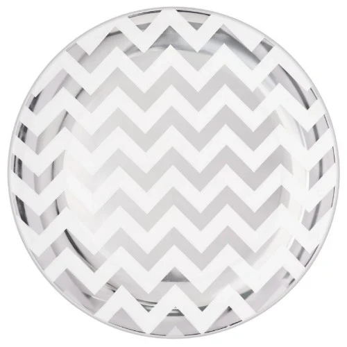 Premium Round Plate - Chevron Silver - Pack of 10