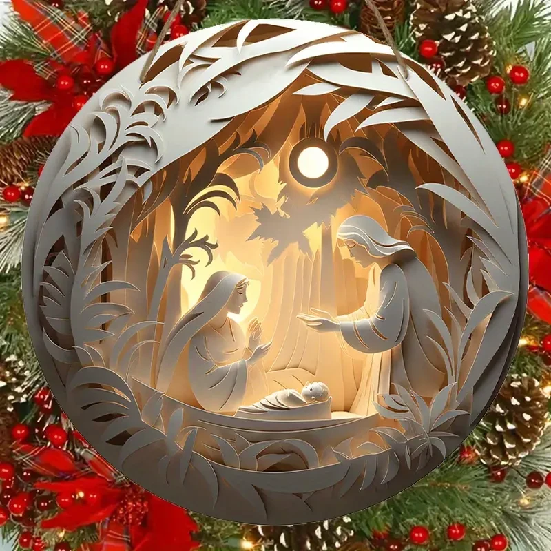 2D Relief Jesus Birth Family Round Wall Hanging Decor