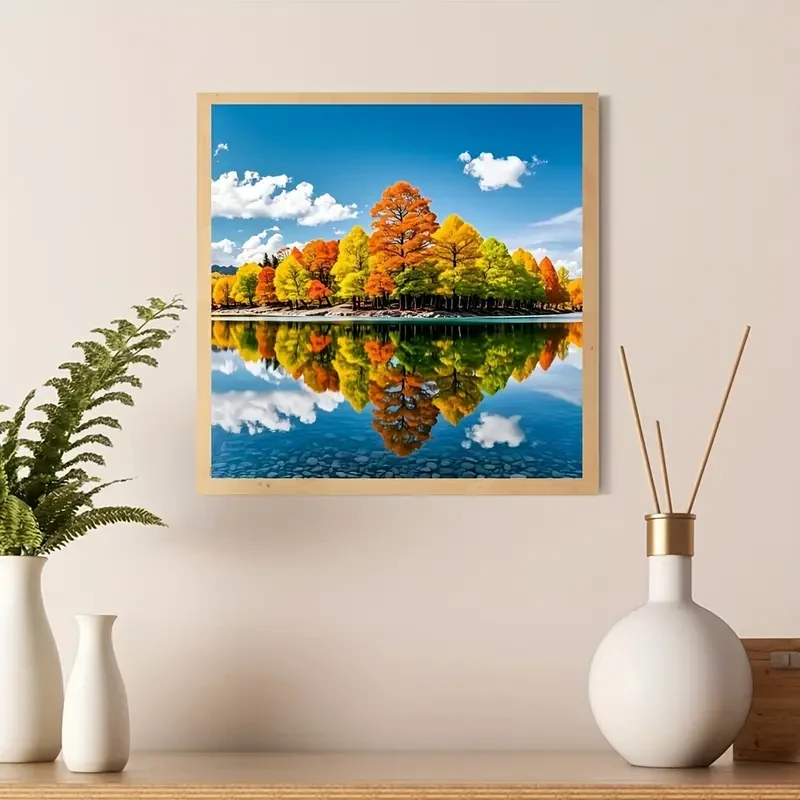 Autumn Scenery Reflection Diamond Art Kit - 3D Landscape DIY Home Decor
