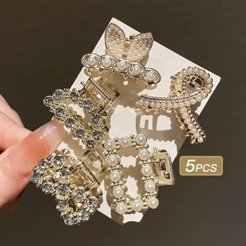 5pcs Girls Imitation Pearl Hair Claws Small Hair Accessories for Messy Hair