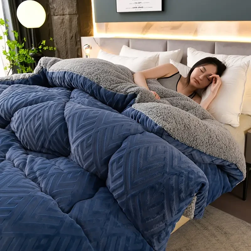 1pc Embossed Velvet Winter Comforter Ultra-Soft, Warm & Lightweight All-Season Blanket