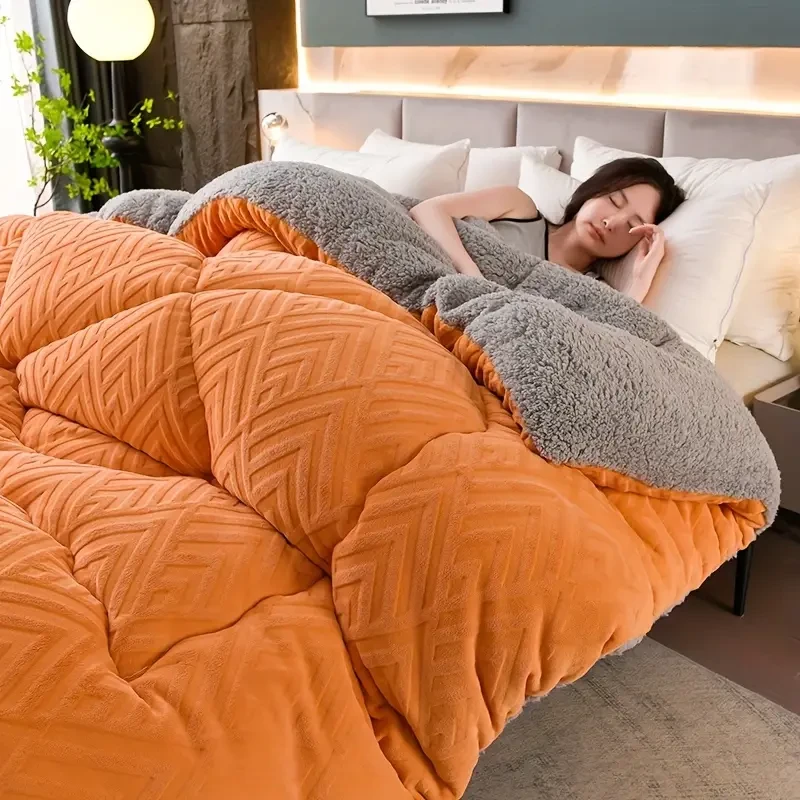 1pc Embossed Velvet Winter Comforter Ultra-Soft, Warm & Lightweight All-Season Blanket