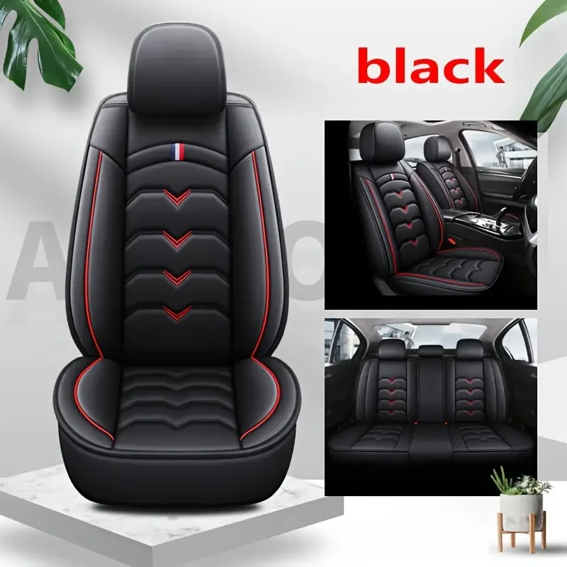 Universal Faux Leather Car Seat Cover Set  All-Season, Full Surround for 5-Seaters