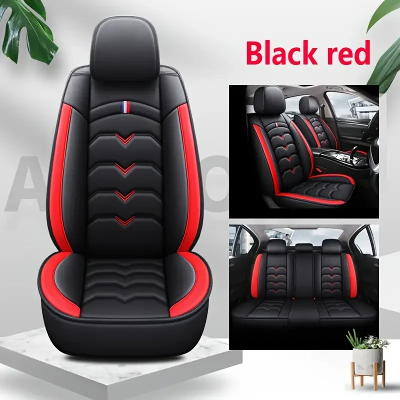 Universal Faux Leather Car Seat Cover Set All-Season, Full Surround for 5-Seaters