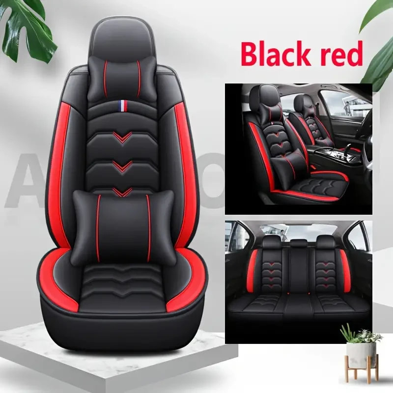 Universal Faux Leather Car Seat Cover Set All-Season, Full Surround for 5-Seaters