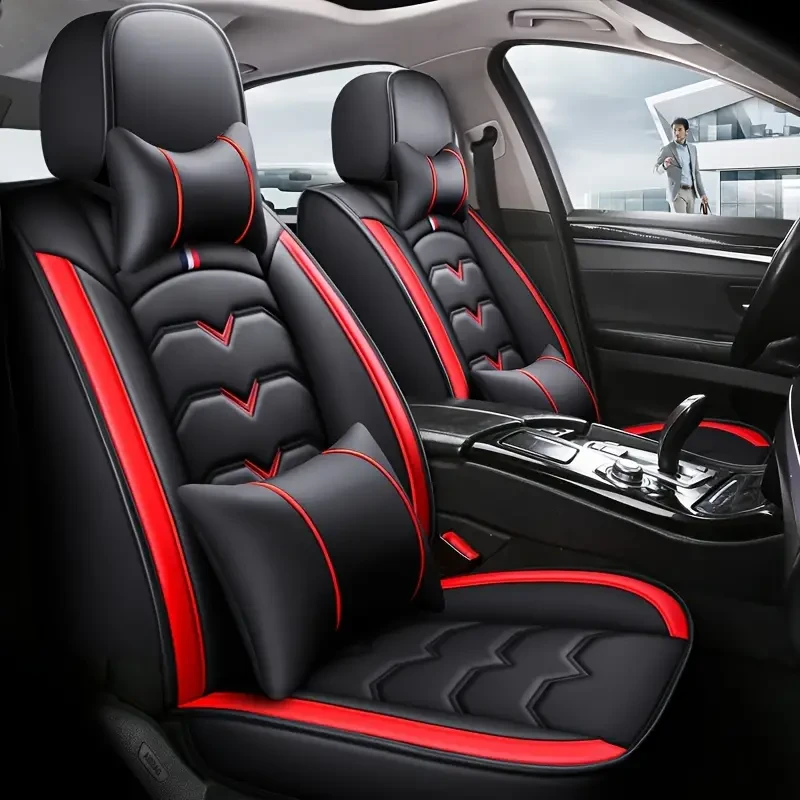 Universal Faux Leather Car Seat Cover Set All-Season, Full Surround for 5-Seaters