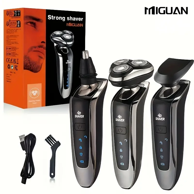 Electric Shaver For Men, Rechargeable 4D Rotary Razor, Cordless Face Shaver With Trimmer Attachment, Beard And Nose Hair Trimming, USB Charging