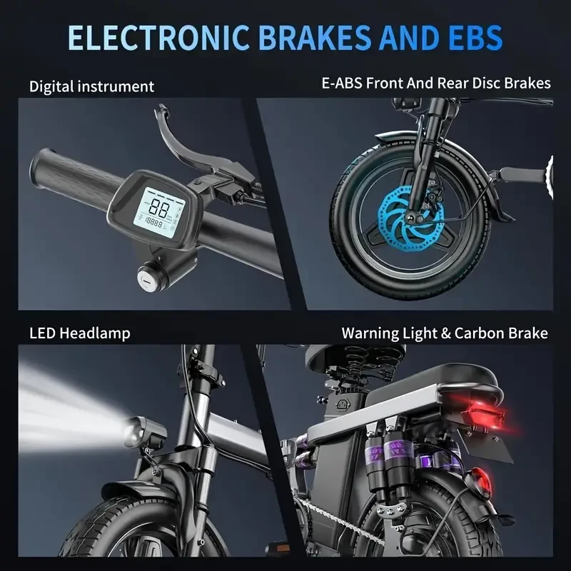 500W Peak Power Folding Electric Bike For Adult- 20 Mph, 30 Miles Long Distance, 14 Pneumatic Tires, 48V 15AH Lithium Battery, Classic Unisex Design