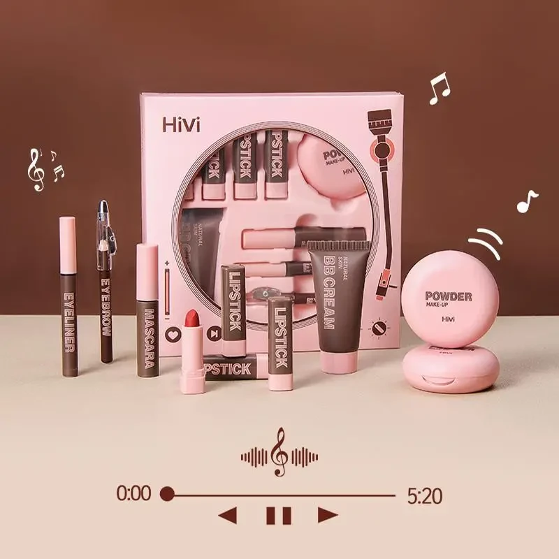 9pcs Ultimate Makeup Gift Set - Includes BB Cream, Setting Powder, Mascara, Eyeliner, Brow & Lipstick - Perfect for Valentine's Day & Festival