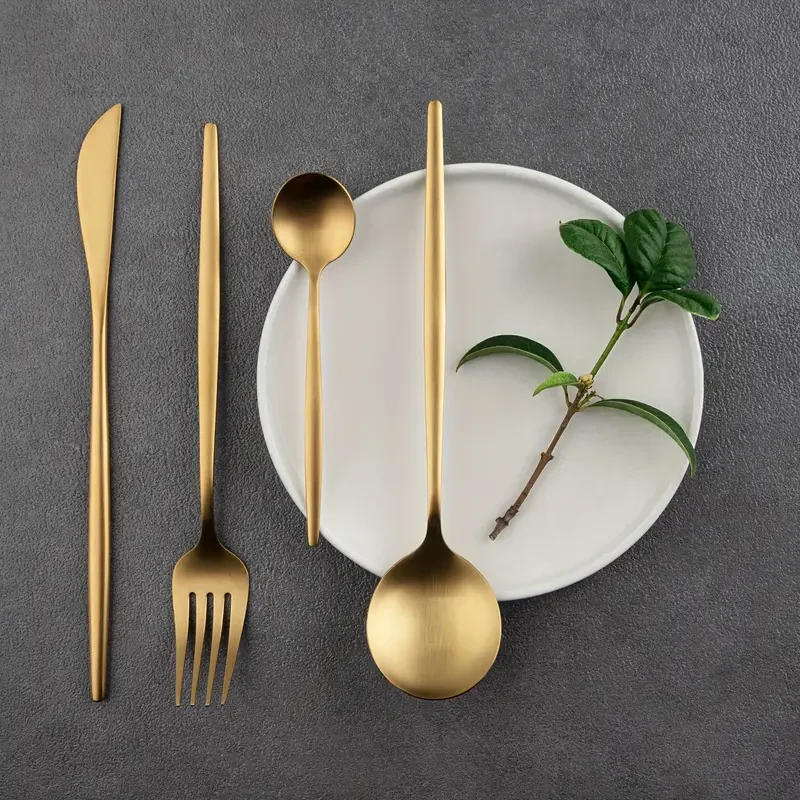 Golden Stainless Steel 304 Cutlery Set Dinner Knife Fork Spoon 24pcs Gift Set