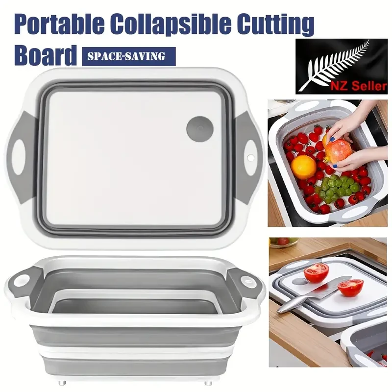 Collapsible Cutting Board With Colander Silicone Dish Tub Basket Space Saving Caravans Motorhomes Sink Washing Dish Camping Cooking Stove Sink Basket Dish Tub With Colander