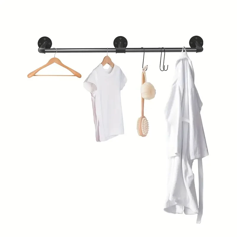 1pc, 180cm Industrial Pipe Clothes Rack Space Saving Wall Mounted Hanging Garment Rack Detachable Clothing Rack Hanging Bar, For Living Room, Kitchen, Bedroom