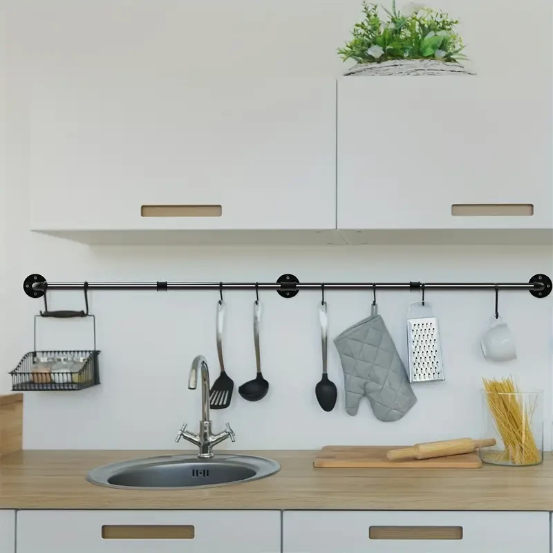 1pc, 180cm Industrial Pipe Clothes Rack Space Saving Wall Mounted Hanging Garment Rack Detachable Clothing Rack Hanging Bar, For Living Room, Kitchen, Bedroom