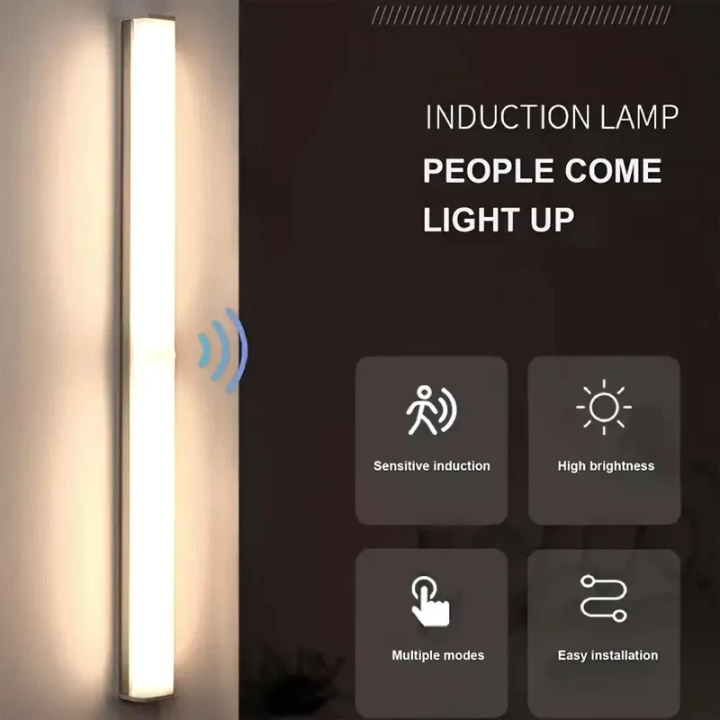 1PC Rechargeable Motion Sensor Night Light, 32CM Wireless LED Cabinet Light With Adjustable Brightness