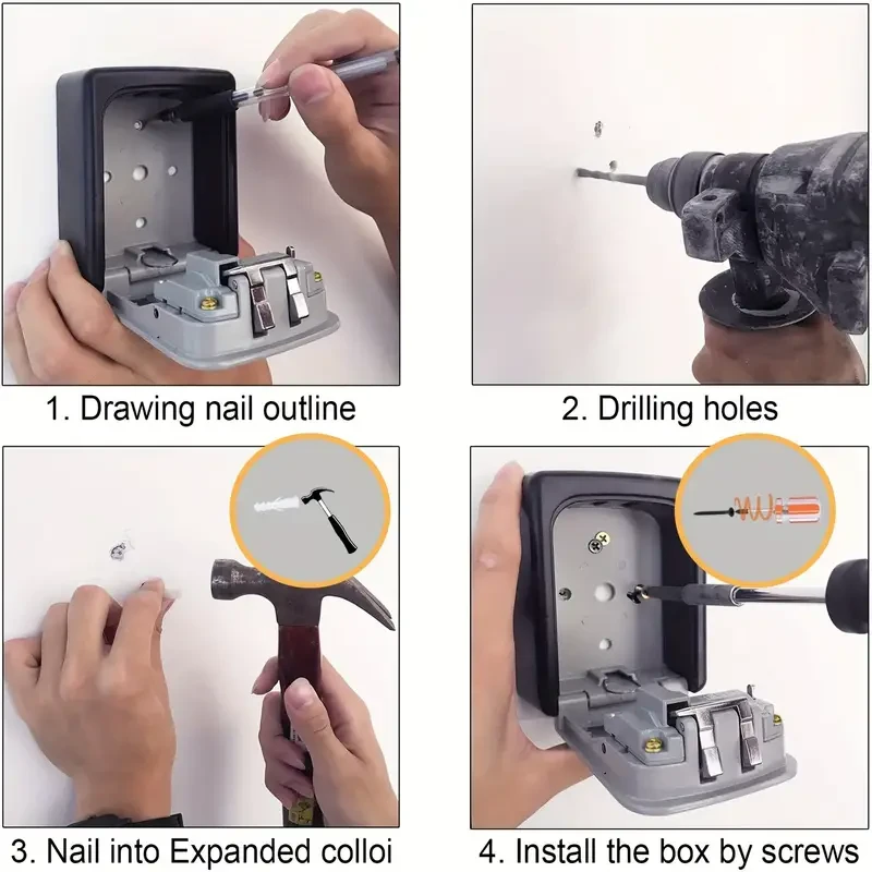 Heavy Duty Wall Mounted Key Lock Box - Weatherproof Key Safe with Slide Cover, Holds Up to 8 Keys