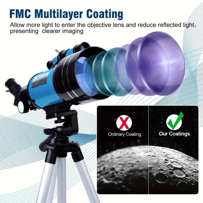High-Power 90X Zoom Professional Astronomy Telescope with 70mm Objective Lens, Manual Focus, Portable with Tripod & Finder Scope for Deep Space Stargazing, Moon Viewing, and Outdoor Adventures for Astronomy Enthusiasts