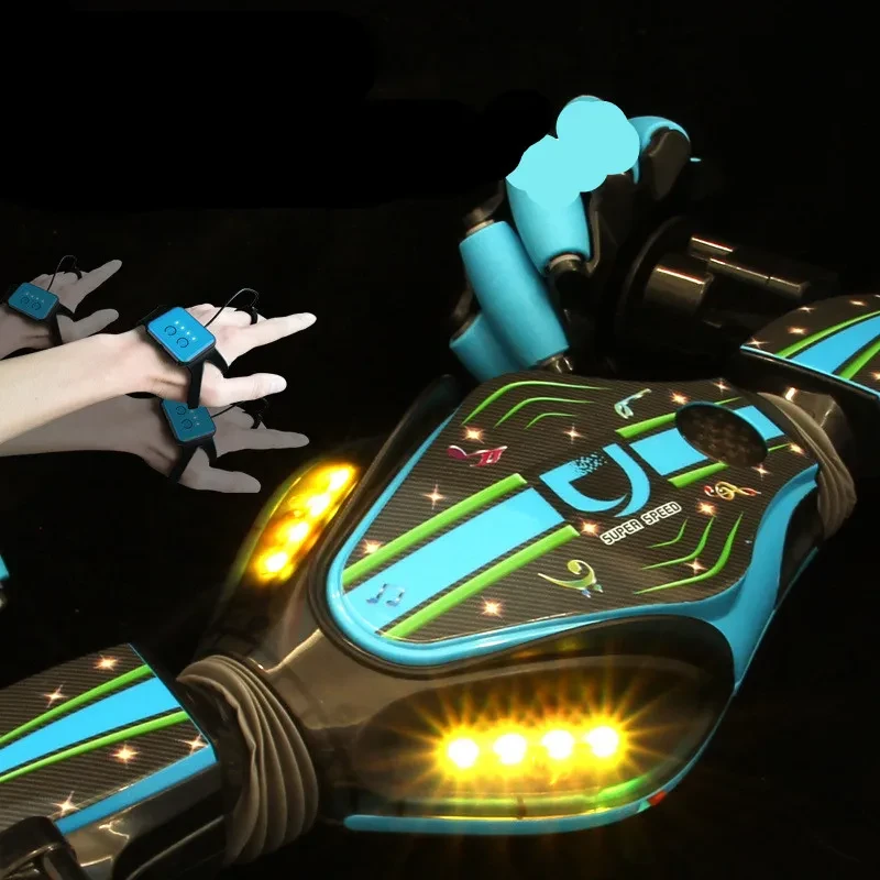 LED-Lit Gesture-Controlled Stunt RC Car Transforming, Climbing, & Rechargeable