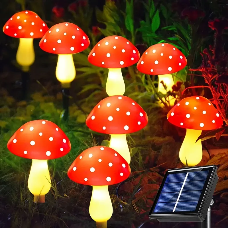 8pcs Solar Mushroom Lights Outdoor Garden Pathway Decor, 8 Modes, IP65 Waterproof