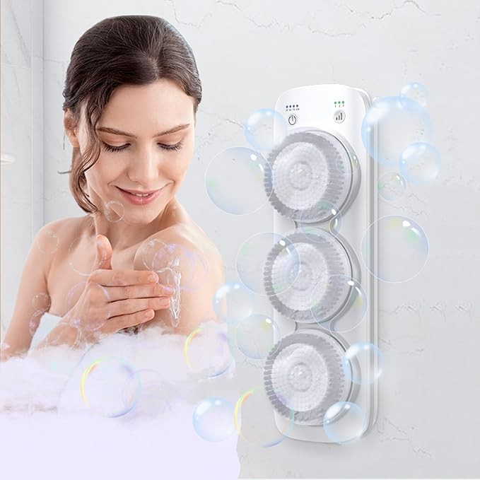 Electric Body Brush Back Scrubber Wall-Mounted Rechargeable Body Shower Brush with Soft Bristles
