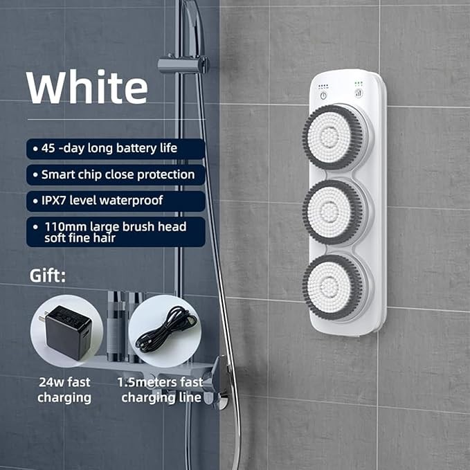 Electric Body Brush Back Scrubber Wall-Mounted Rechargeable Body Shower Brush with Soft Bristles