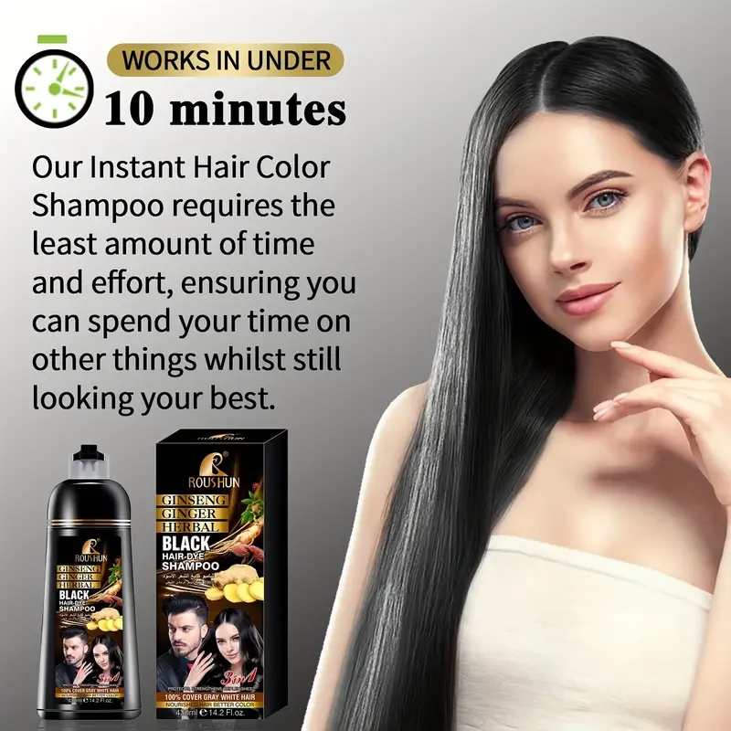 420ml Rapid Hair Color Shampoo - Instant Gray Hair Coverage, Natural-Looking, Long-Lasting Color, Easy to Use, No Damage, Sulfate-Free, for Men and Women, Black Hair Dye in Minutes