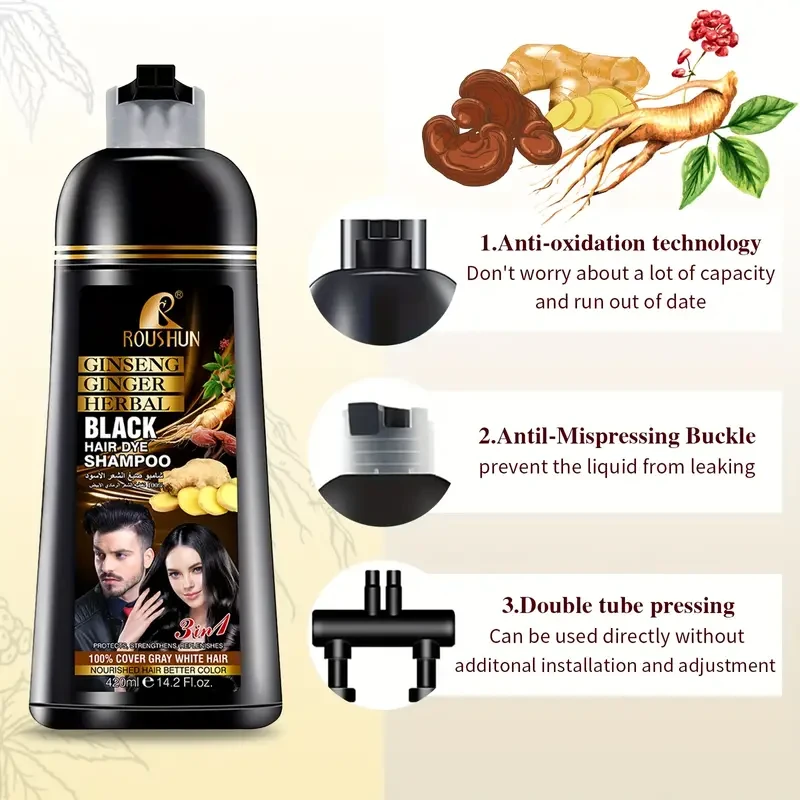 420ml Rapid Hair Color Shampoo - Instant Gray Hair Coverage, Natural-Looking, Long-Lasting Color, Easy to Use, No Damage, Sulfate-Free, for Men and Women, Black Hair Dye in Minutes