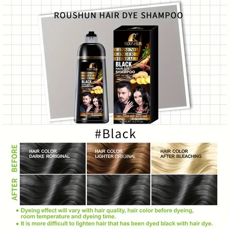 420ml Rapid Hair Color Shampoo - Instant Gray Hair Coverage, Natural-Looking, Long-Lasting Color, Easy to Use, No Damage, Sulfate-Free, for Men and Women, Black Hair Dye in Minutes